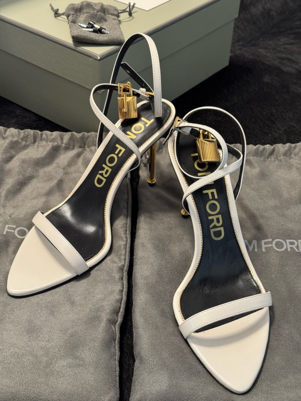 TOM FORD Ankle-Strap Padlock Mid-Heel Sandals